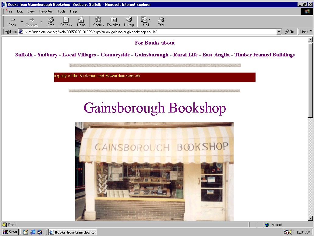 Screenshot of the original Gainsborough Bookshop website